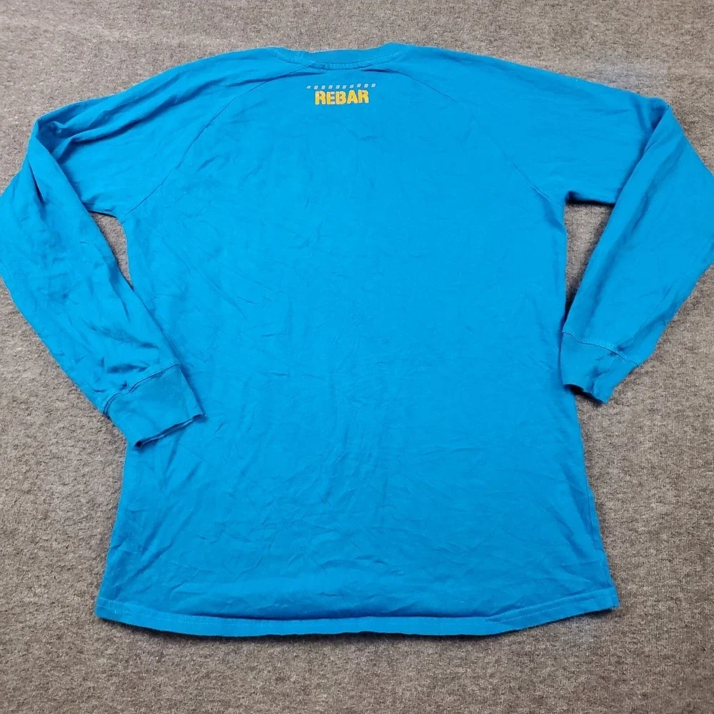 Ariat Shirt Mens Medium Blue Long Sleeve Rebar Block Spell Out Graphic Work Wear